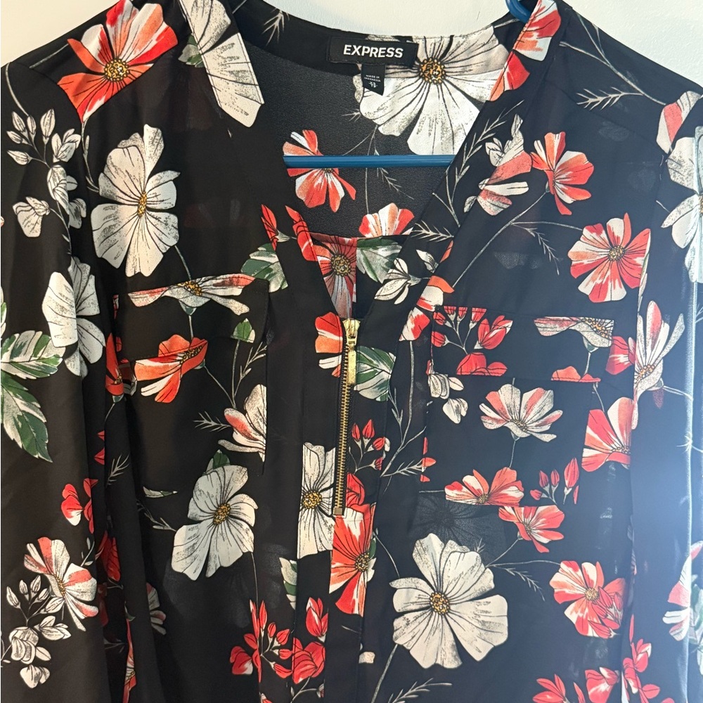 Express Black Blouse with Floral Design